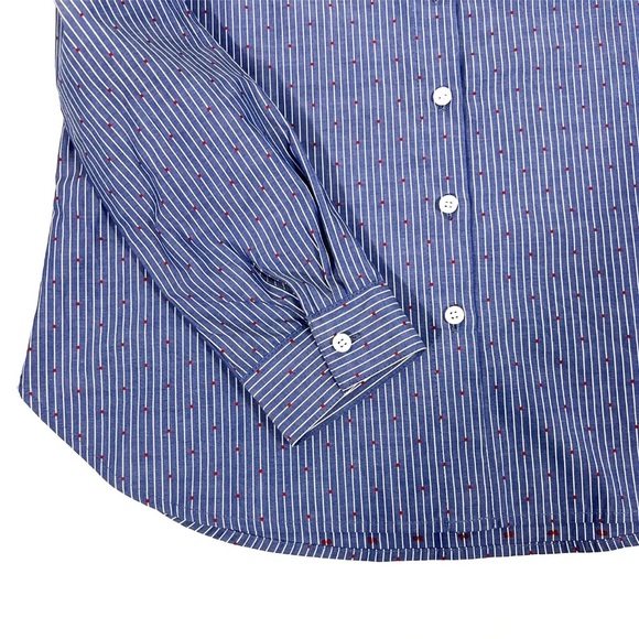 🆕 BCBGENERATION Blue & White Striped Red Dot Cold-Shoulder Shirt XS - Picture 4 of 11